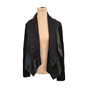 KUT From The Kloth Black Faux Leather Open Front Cardigan Sz M